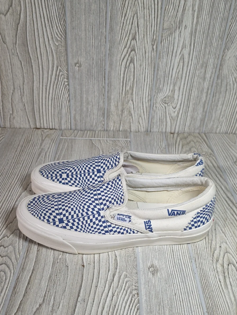 Vans OG Classic Slip On LX Blue White Optical Checkerboard Sneakers Mens Size 10